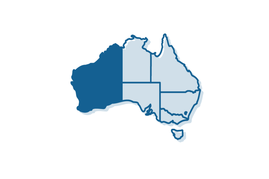 Icon drawing of Australia with state of Western Australia highlighted.