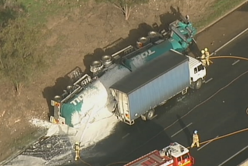 Emergency crews at the scene of a tanker crash