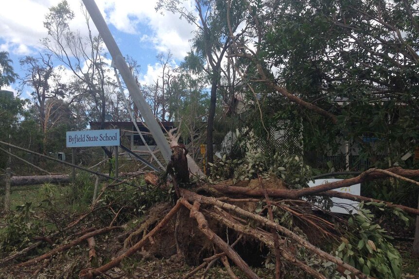 Damaged Byfield State School, north of Yeppoon in central Queensland