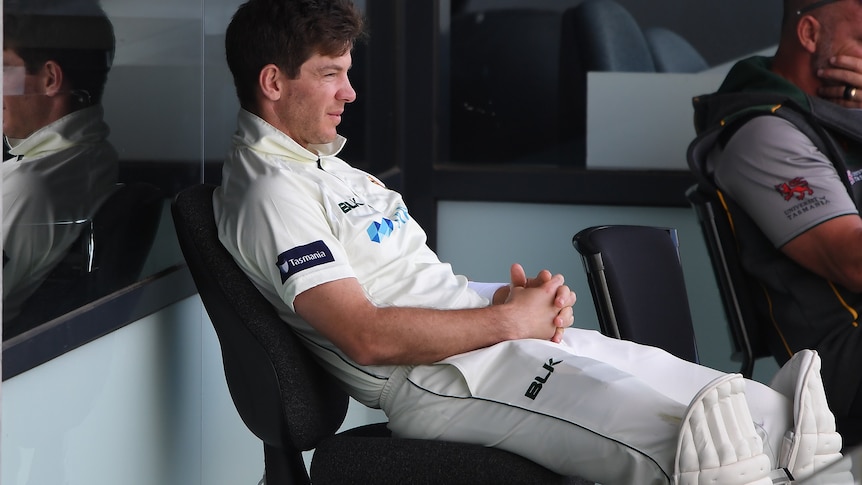 Tim Paine sits on a chair