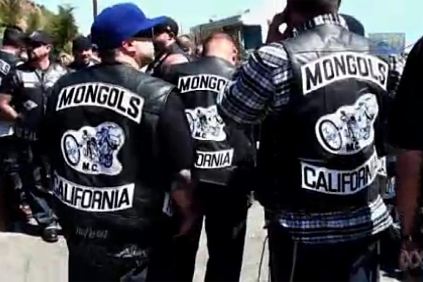 Mongols bikies at a gathering.