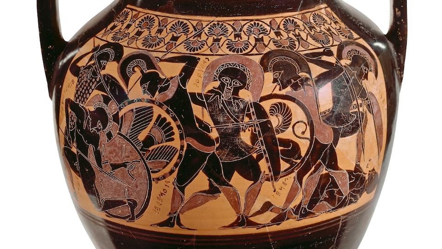 A Greek vessel with figures on the side