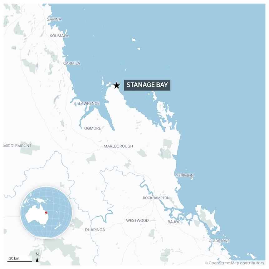 A zoomed-in map of Queensland showing the location of Stanage Bay.