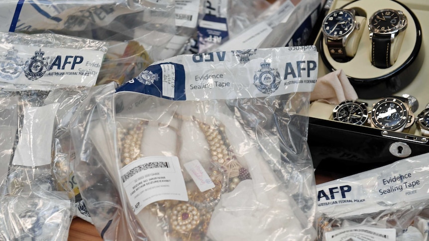 Seized items are displayed at a press conference at the AFP headquarters in Sydney on May 18, 2017.