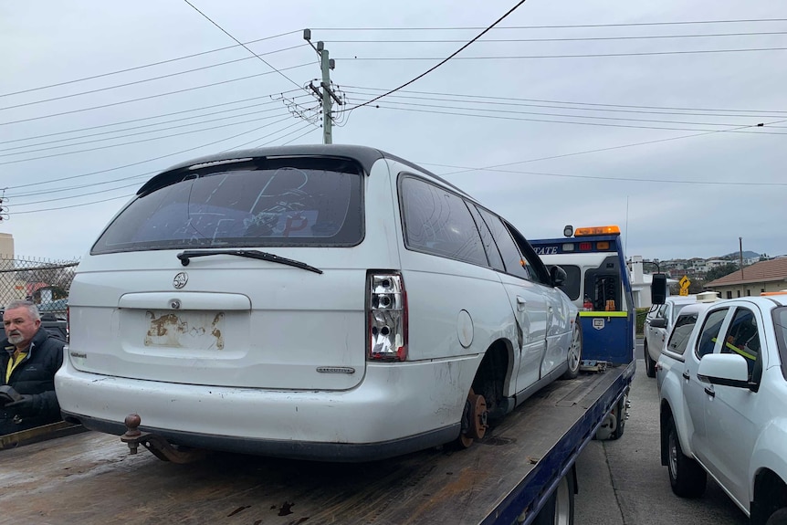 A white car seized by the police.