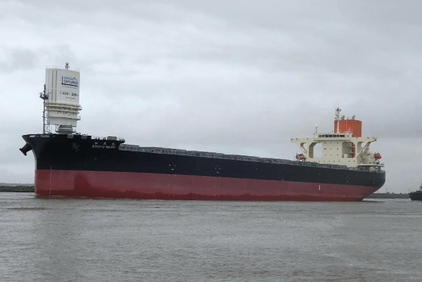 A bulk carrier in port.