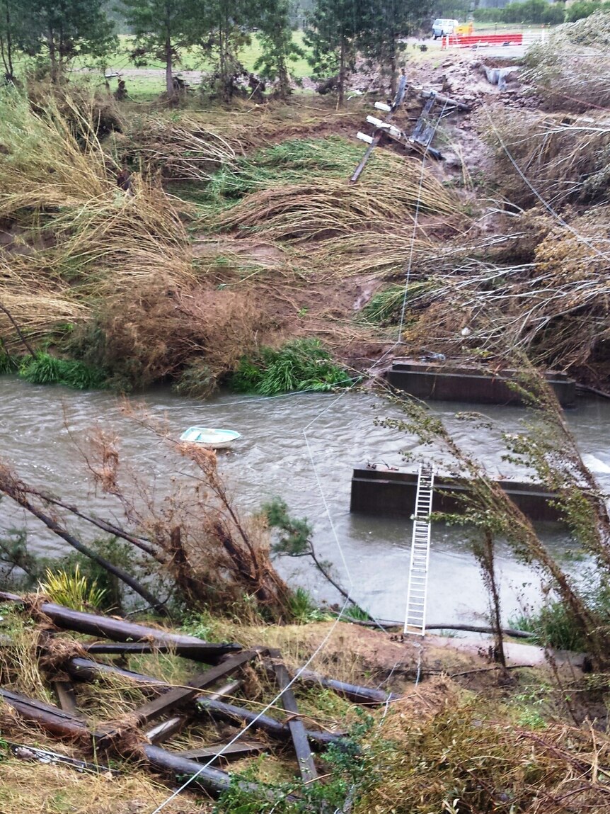 The remains of the Torryburn bridge, washed away by floodwaters.