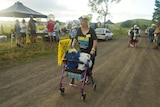 A woman with walking frame at the Bentley Blockade against coal seam gas