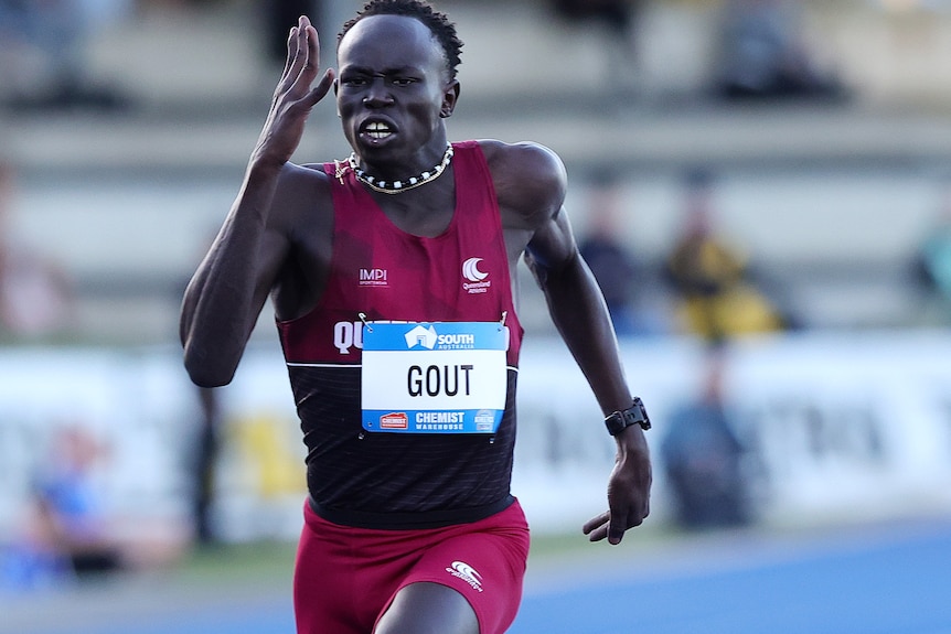 Gout Gout grimaces as he sprints