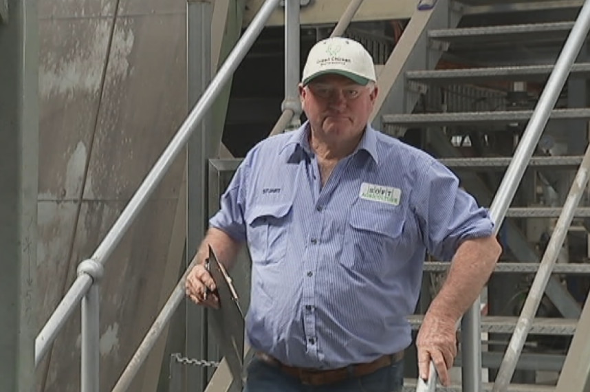 Stuart Larssons, a soybean grower at Mallanganee in northern New South Wales, walks down a set of stairs