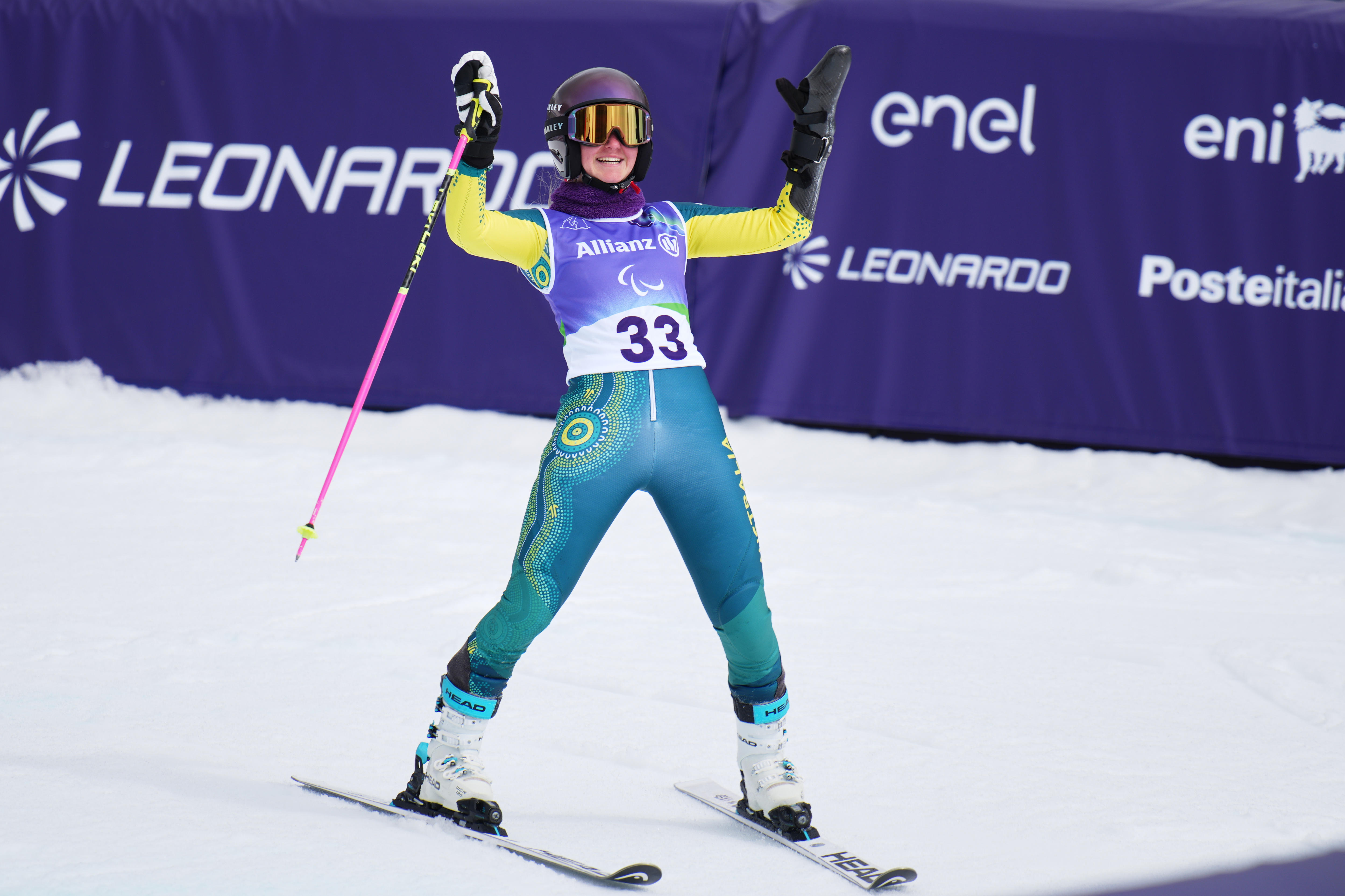 Pink Australian flag for Peppa Pig-inspired para-skier