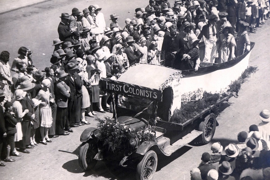 Float in the 1929 centenary procession celebrating first colonists
