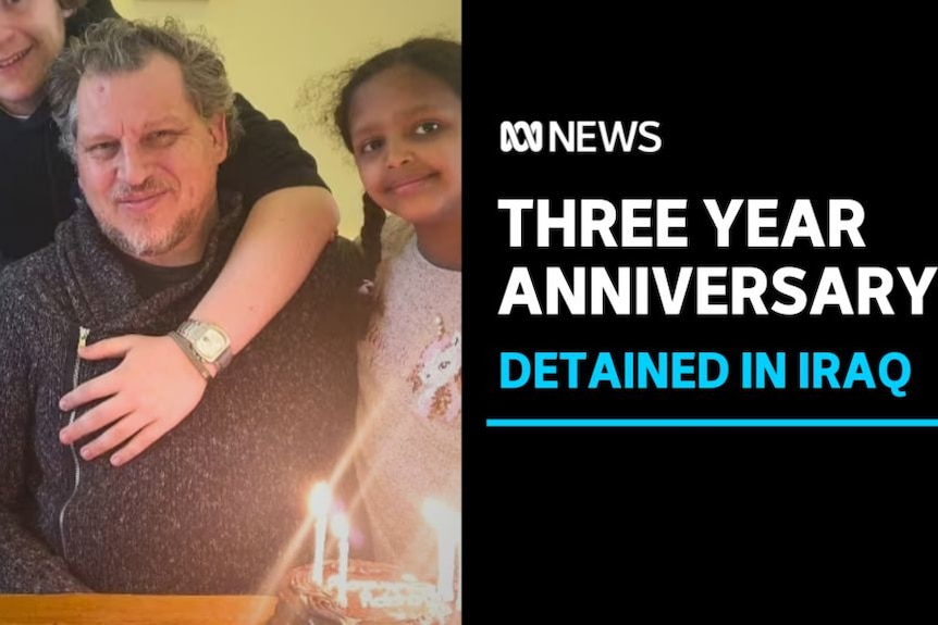 Three Year Anniversary, Detained in Iraq: Robert Pether in front of a birthday cake. 
