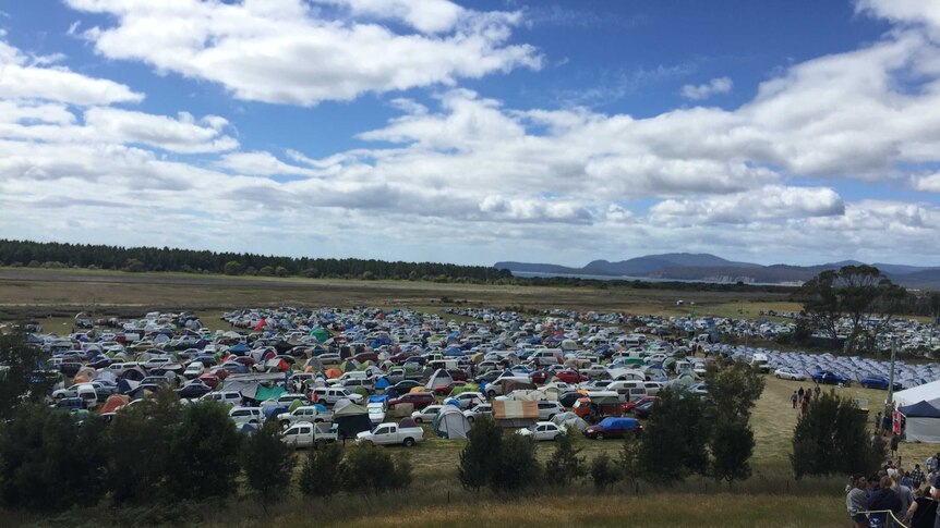 Hundreds of cars and tents outside Tasmania's Falls Festival