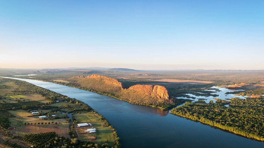 Aerial view of Elephant Rock and Lake Kununurra