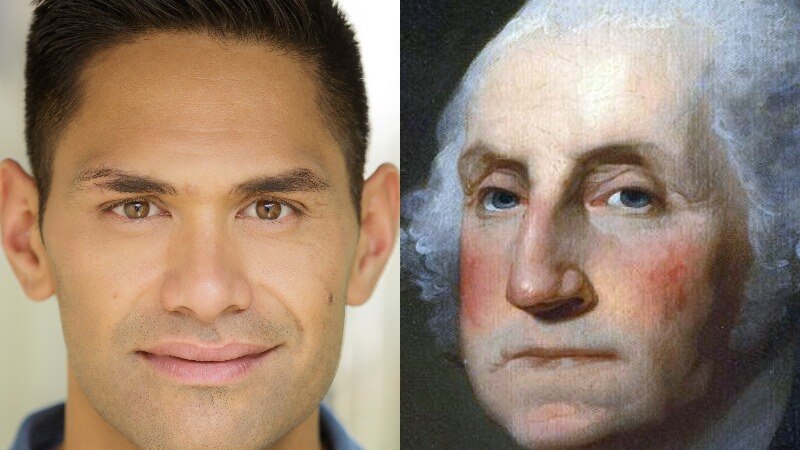 Composite of Maori man Matu Ngaropo next to George Washington