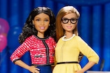 Two dolls, one African-American and one white, that feature in Mattel's presidential Barbie range