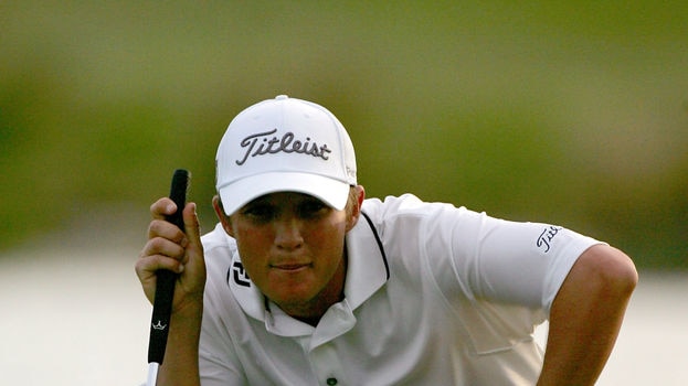 Confident approach... Matt Jones lines up a putt during the third round