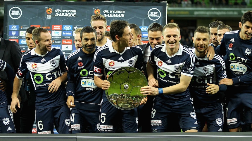 Melbourne Victory celebrate with the Premiers' Plate