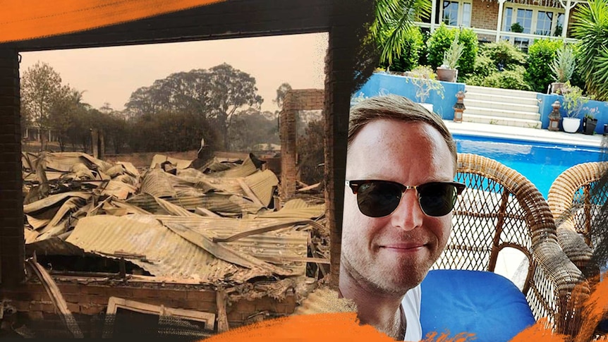 A composite image shows James Findlay and his mother and the remains of their family home.