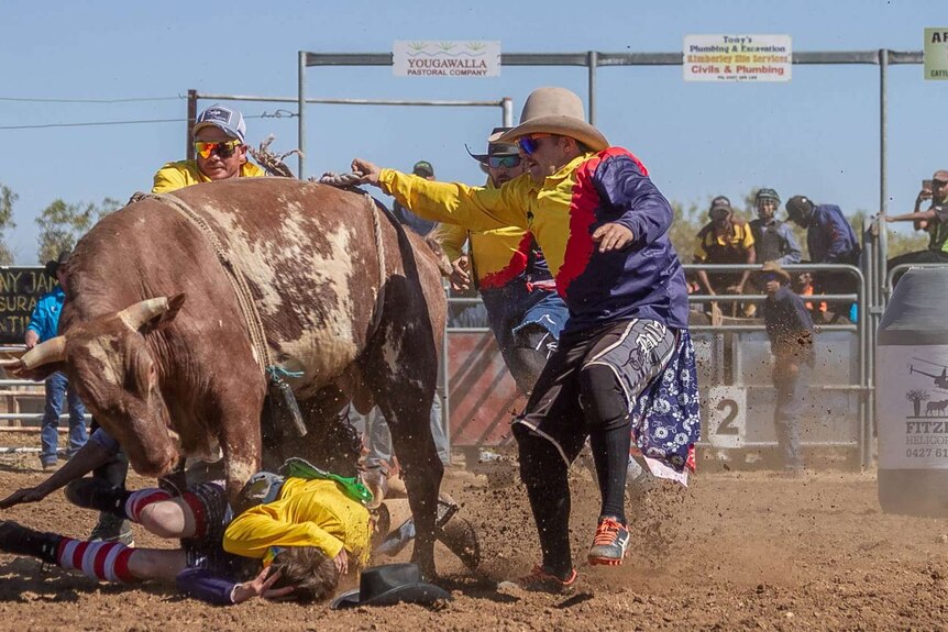 Rodeo clown Cain Burns says he tries not to think about what can go wrong inside the pen.