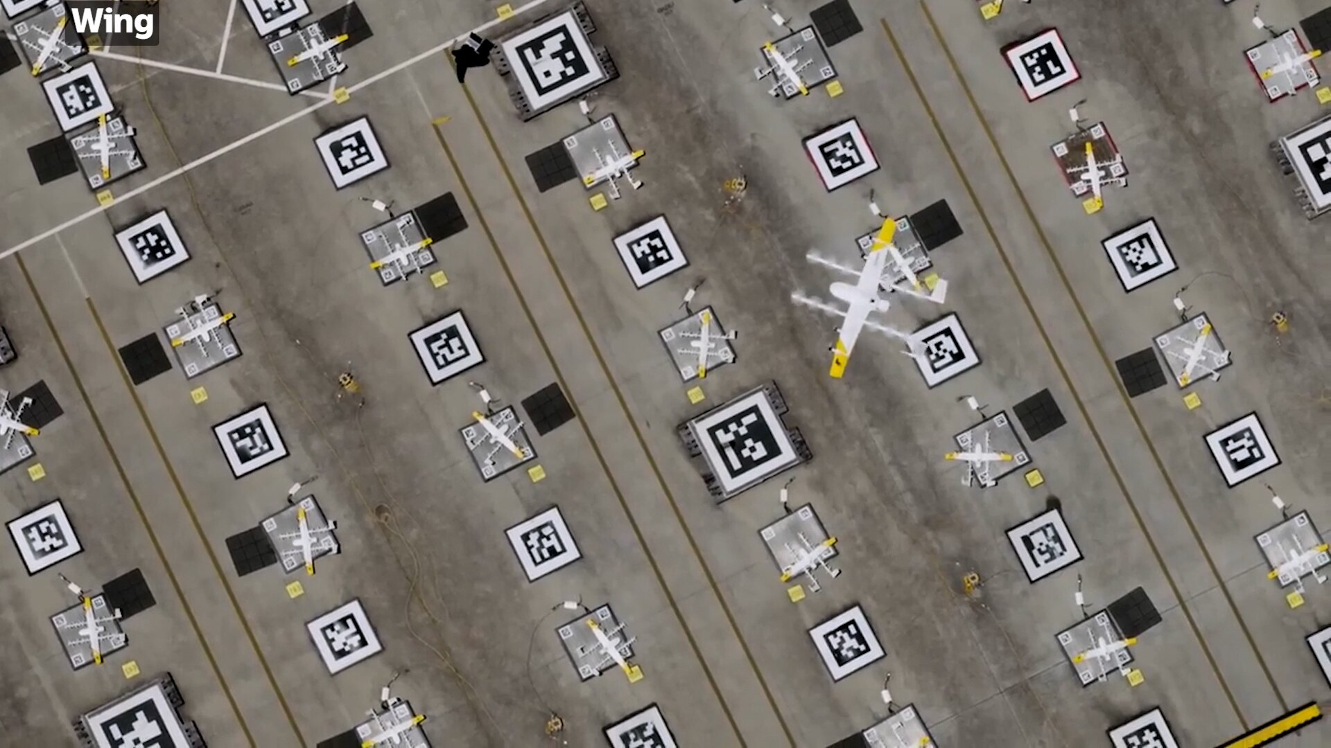 A rooftop covered in drone landing pads.