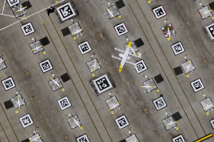 A rooftop covered in drone landing pads.