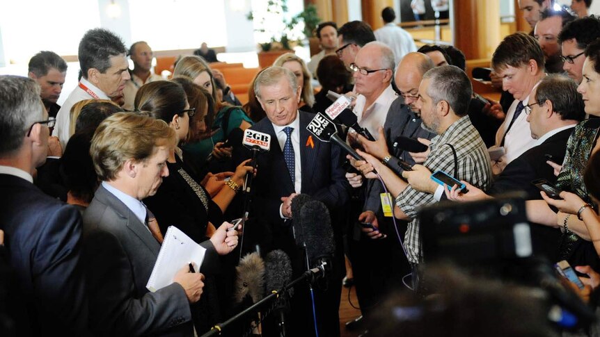 Simon Crean holds a press conference