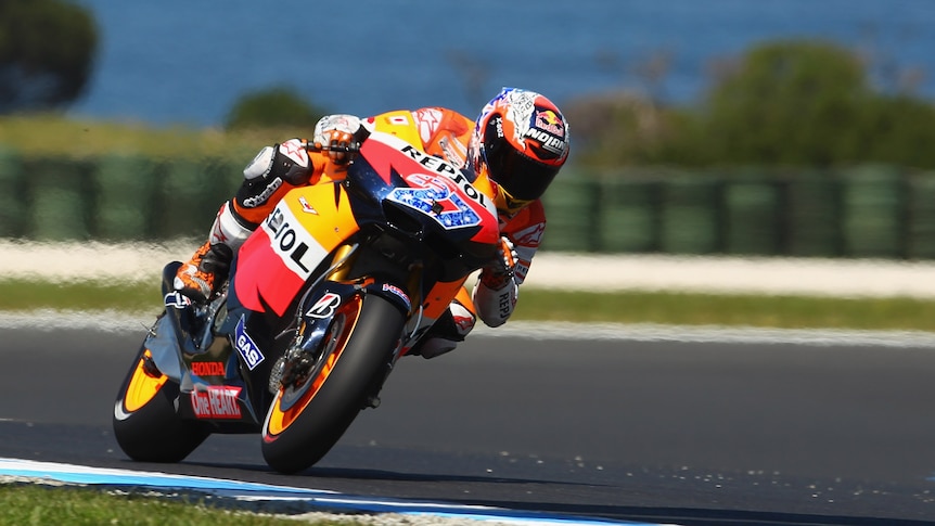 Casey Stoner was quickest in the first practice session ahead of Sunday's Australian MotoGP race.