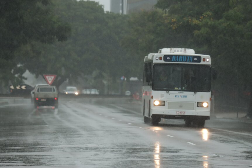 A Darwin street during heavy rain.