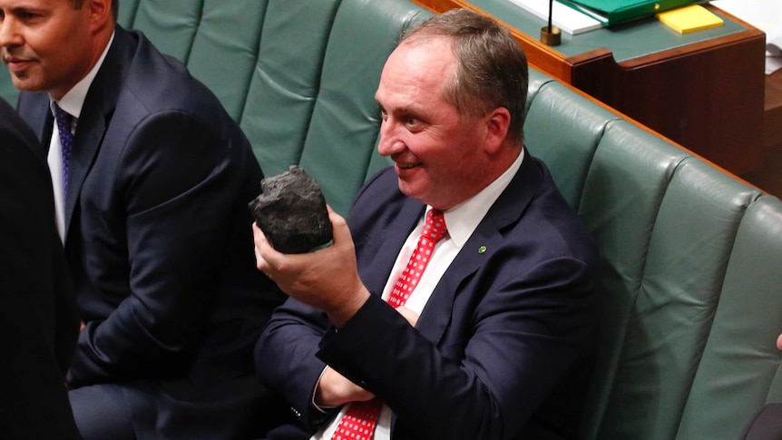 Barnaby Joyce holds a lump of coal in the House of Representatives