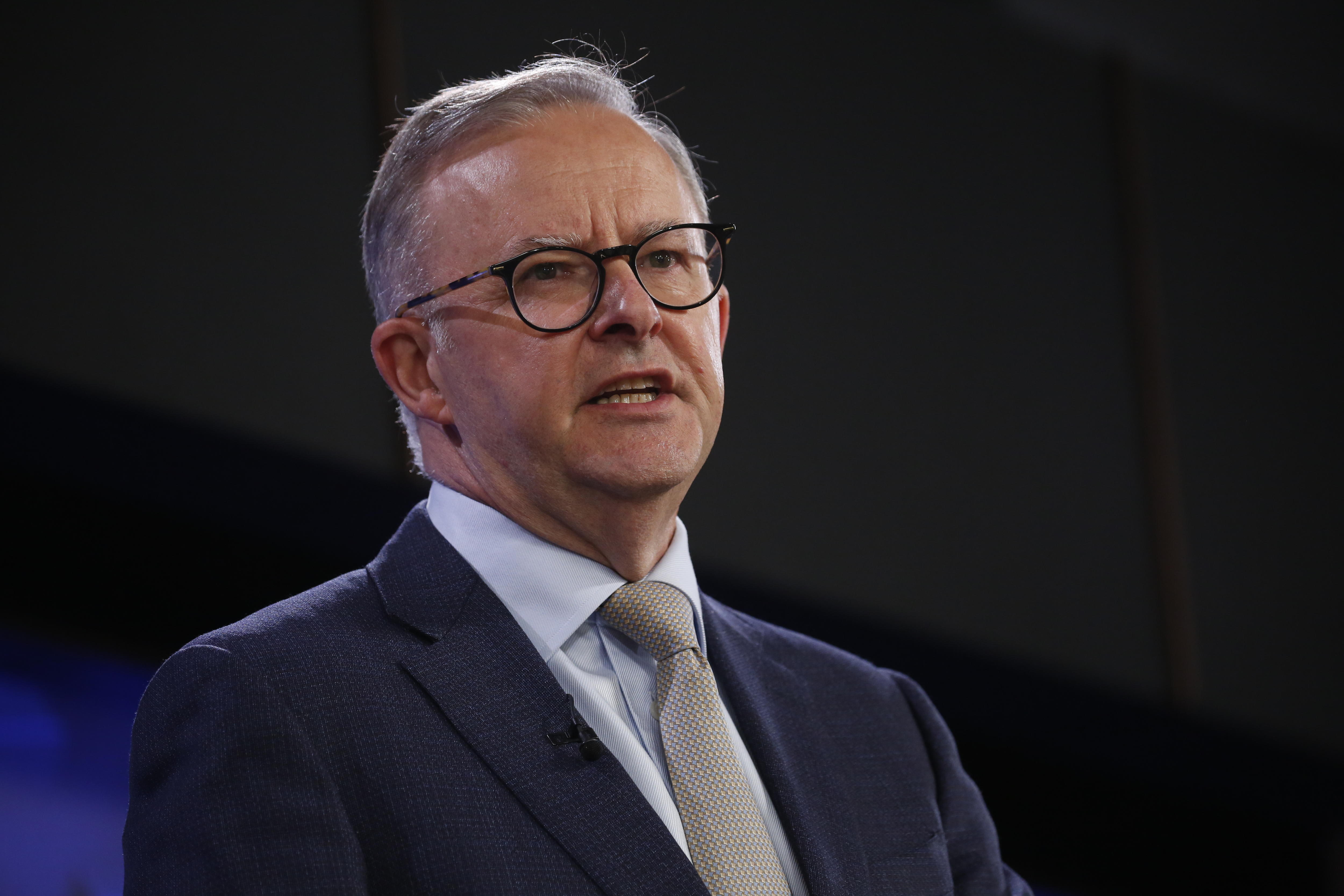 Anthony Albanese addressing a crowd at the National Press Club