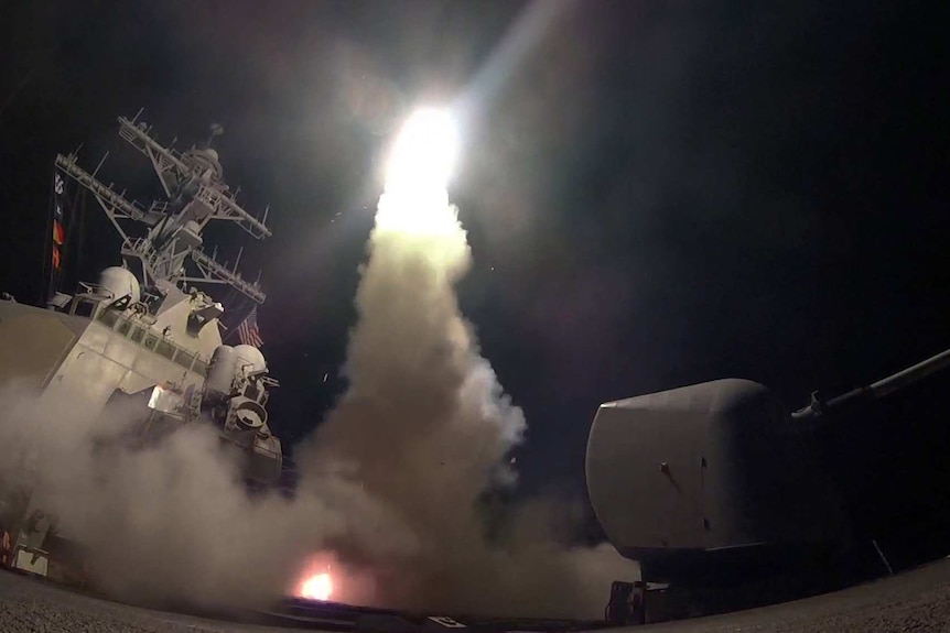 US Navy guided-missile destroyer USS Porter conducts strike operations against Syria.