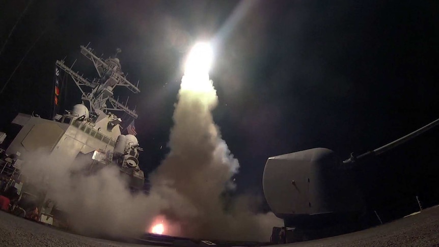 US Navy guided-missile destroyer USS Porter conducts strike operations against Syria.