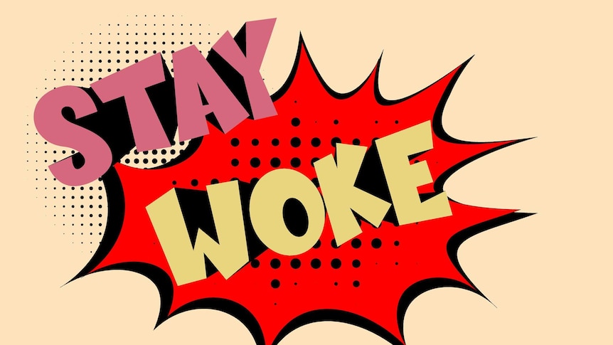 Stay Woke comic speech bubble text on halftone background - alert to injustice in society, especially racism