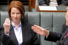 Gillard and Rudd 340 (AAP Image: Alan Porritt)
