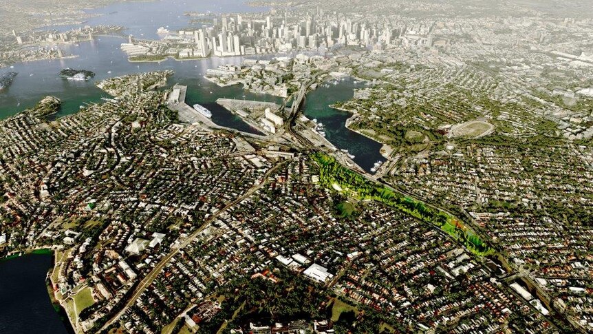 An illustration how the WestConnex interchange at Rozelle is set to look once it is completed.