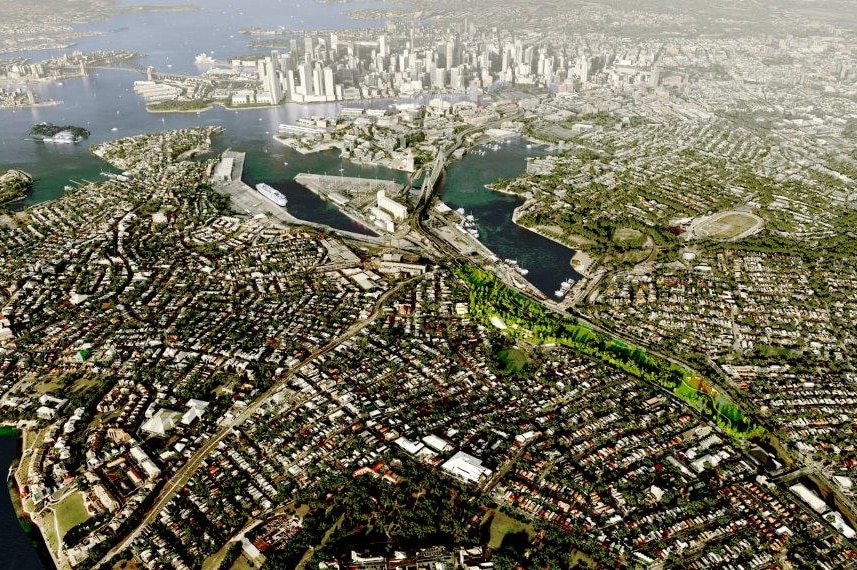 An illustration how the WestConnex interchange at Rozelle is set to look once it is completed.