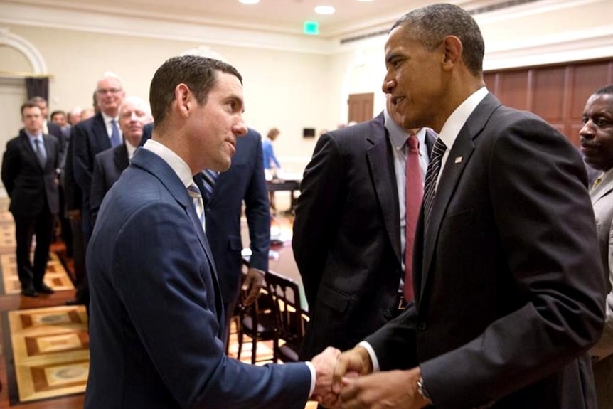 Lex Greensill shaking hands with Barack Obama.