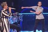 The Backpack Kid performs with Katy Perry on Saturday Night Live in 2017.