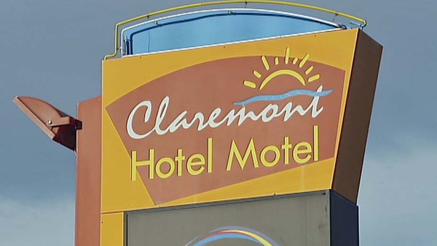 Sign outside Claremont hotel, southern Tasmania.
