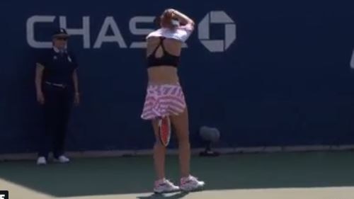 Alize Cornet was handed a court violation in her loss to Johanna Larsson at the 2018 US Open for removing her shirt.
