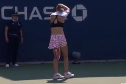 Alize Cornet was handed a court violation in her loss to Johanna Larsson at the 2018 US Open for removing her shirt.