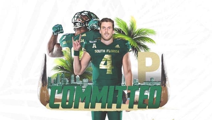 Man dressed in green American football uniform with the word committed superimposed.