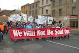 Timber workers rally in Hobart