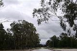 Floodwaters cover the Dawson River bridge at Moura