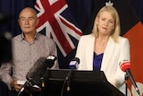 Nicole Manison and Hugh Heggie at a COVID-19 press conference.
