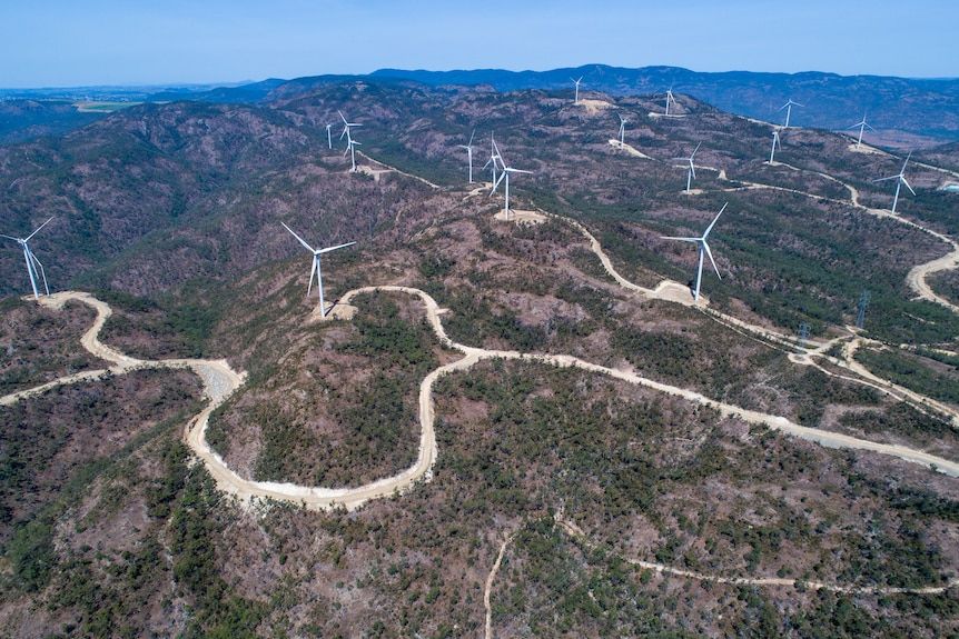 A wind farm as seen from above.