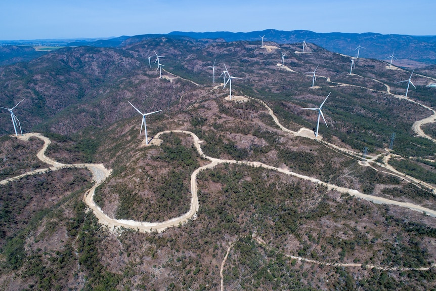 Wind turbines.