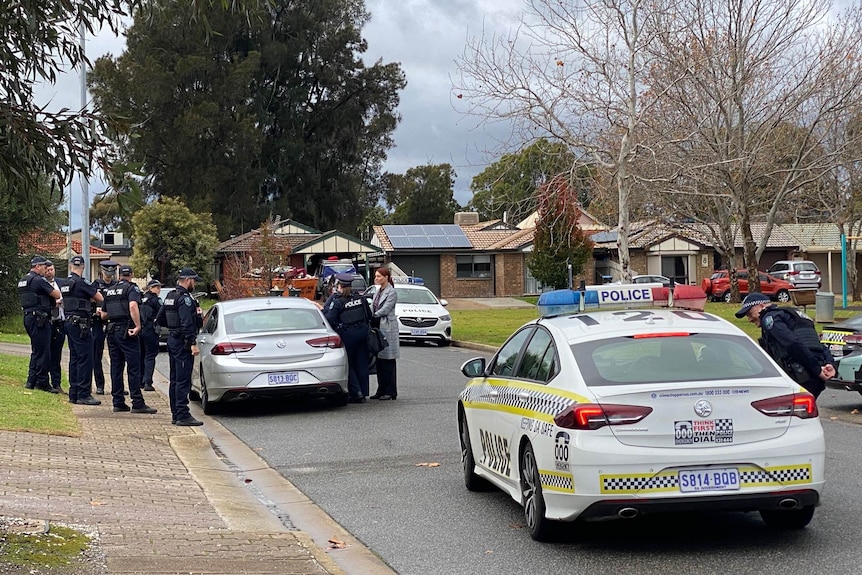 Police cars at a park with officers around